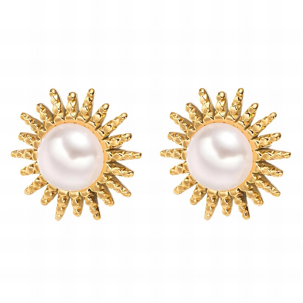 Gold Sunburst Pearl Earrings